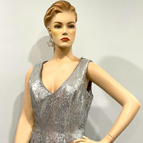 Sequin Sparkling Silver Metallic Formal Gown - Picture 4 of 16